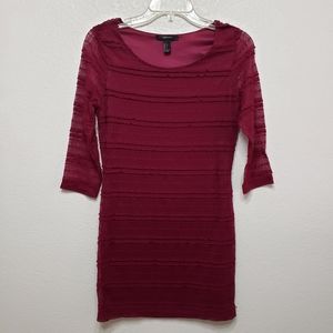 Small Forever 21 Dark Fushia Lace Dress - Sheer 3/4 Sleeves